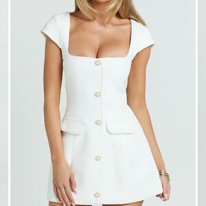 Elegant White Short Sleeve Button-Front Mini Graduation Dress